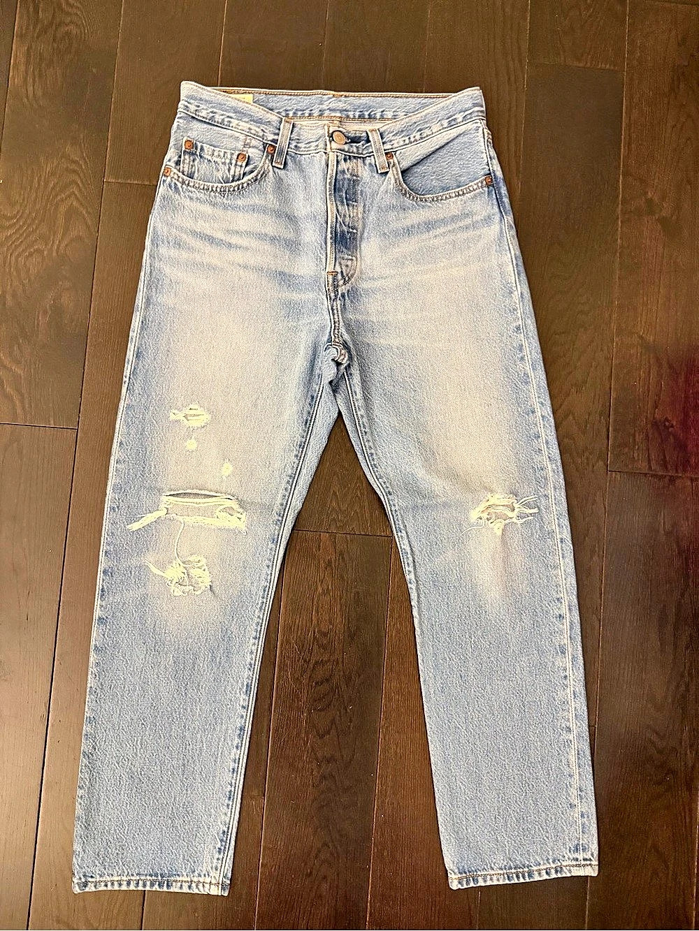 Levi’s 501 Original Crop Straight Leg Distressed Light Wash Jeans W27 L26